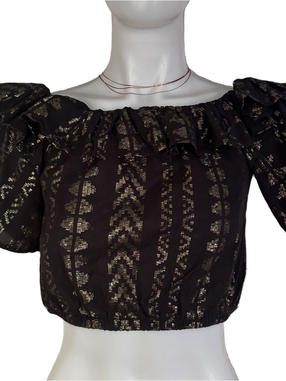 Elan Crop Top Black and Gold Arrow Chevron Print  Small